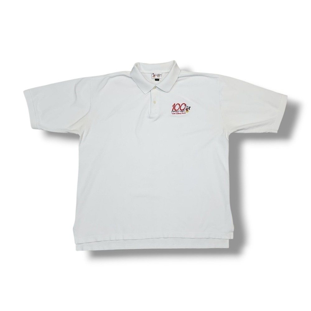 Vintage Walt Disney World 100 Years Of Magic Embroidered White Polo Men's 2XL